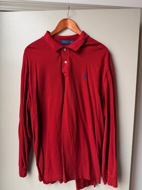 Polo by Ralph Lauren Men's Long Sleeve Polo in Deep Red with Blue Logo